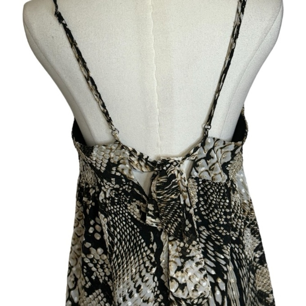 ZARA Plumetis Snake Print Mini Dress Lined Spaghetti Strap Size S Black Gold - Picture 7 of 12